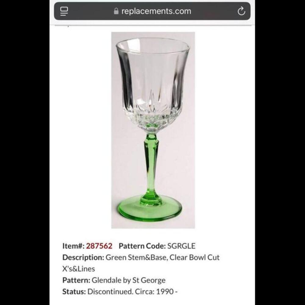 SOLD 10 Crystal Green-Stemmed Glasses (Glendale collection) by St. George RARE!